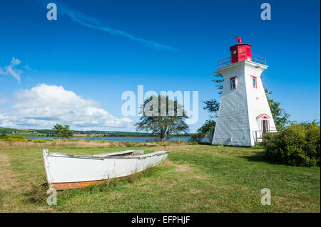 Little lighthouse in the harbour of Victoria, Prince Edward Island, Canada, North America Stock Photo