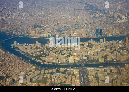 Aerial of the center of Cairo and the River Nile, Egypt, North Africa, Africa Stock Photo