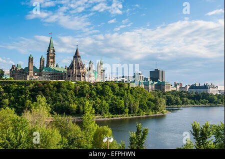 View over Ottawa with its Parliament Centre Block from Nepean Point, Ottawa Ontario, Canada, North America Stock Photo