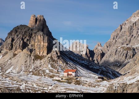 Torre di Toblino and Locatelli refuge, Sesto, Bolzano, South Tyrol, Trentino-Alto-Adige-Sudtirol, Dolomites, Italy Stock Photo