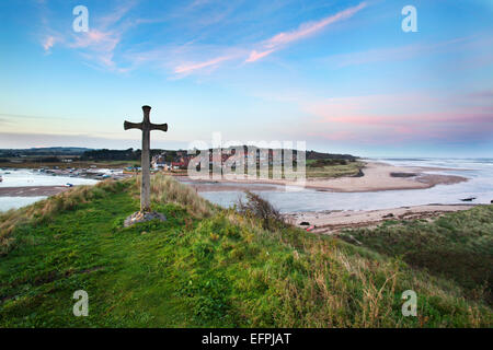 St. Cuthbert's Cross at dusk, Alnmouth, Northumberland, England, United Kingdom, Europe Stock Photo