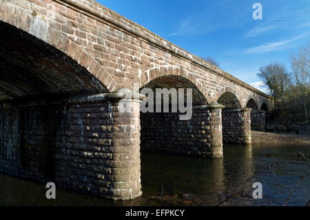 Railway bridge crossing River Taff, Radyr, Cardiff, South Wales, UK. Stock Photo