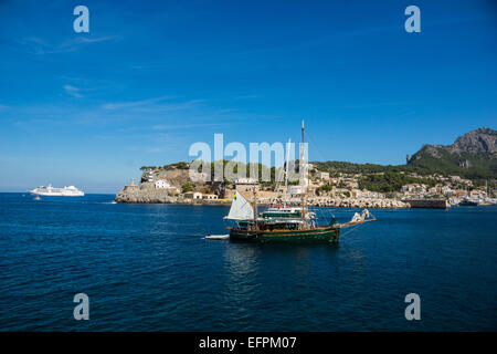 Port de Soller is located on the Nortwest coast of Mallorca and popular amongst sailors. Stock Photo