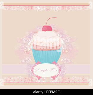 cupcake with cherry card Stock Vector