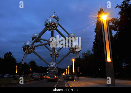 BRUSSELS, BELGIUM - June 2011: The Atomium by night, a famous monument in Bruxelles originally built for Expo 58 Stock Photo