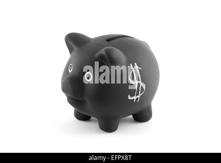 Black piggy bank with dollar sign. Clipping path included. Stock Photo