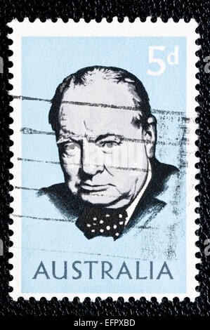 Australian stamp representing Winston Churchill portrait, issued in may 1965. Stock Photo