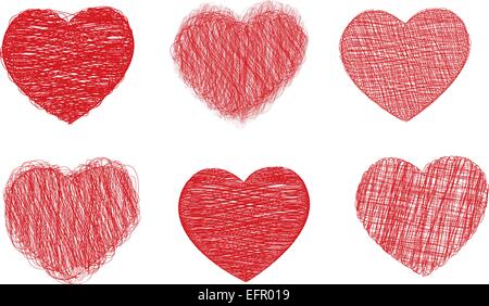 Set of six scribble heart icons, vector illustration Stock Vector