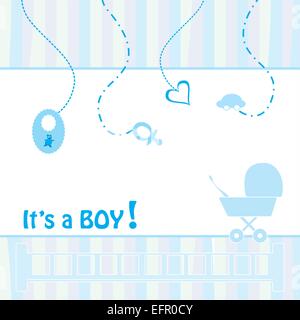 Birth Announcement Card - baby boy, vector illustration Stock Vector