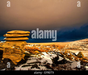 Roughtor in the snow, Bodmin moor, North Cornwall. Stock Photo