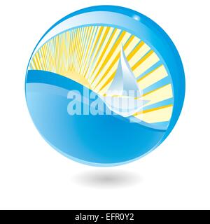 Sailing ship in blue sphere, vector illustration Stock Vector