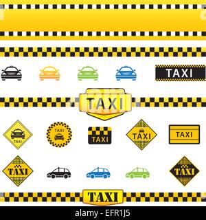 Vector Set of Taxi Icons, Signs and Labels, eps10 illustration Stock Vector