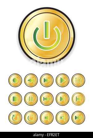 media buttons in gold and green, vector illustration Stock Vector
