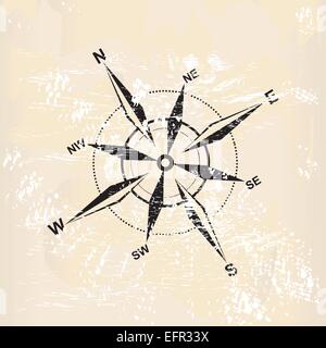distressed compass rose on grunge background Stock Vector