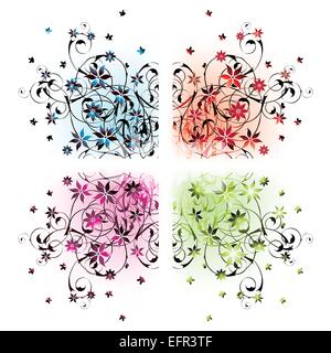 four floral corners in different colors Stock Vector