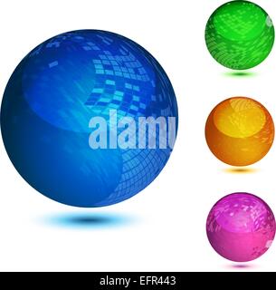 Glossy colorful abstract globes with different mosaic patterns. EPS10 file. Stock Vector