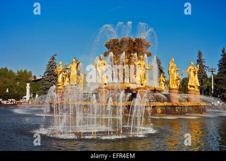 The Friendship of the People Fountain at the All-Russia Exhibition Centre (VDNKh). Moscow, Russia. Stock Photo