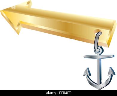 Gold arrow with anchor, vector illustration Stock Vector