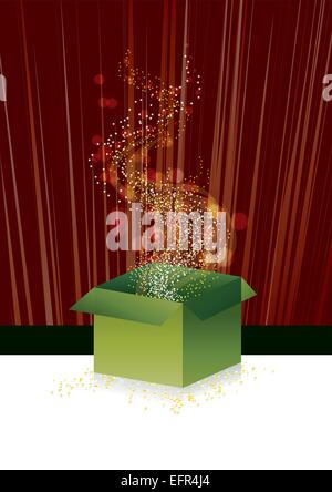 Gift box with magic lights and stars, vector illustration Stock Vector