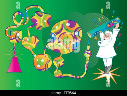 Mad scientist experimenting, vector illustration Stock Vector