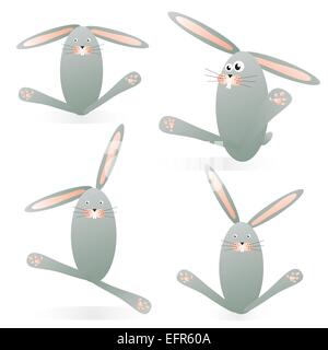 Four funny jumping cartoon bunnies, vector illustration Stock Vector