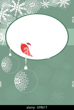 Christmas card with small robin singing, vector illustration Stock Vector