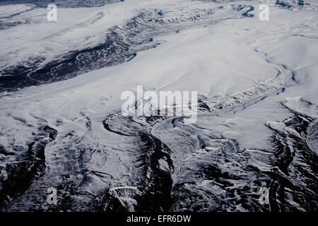 Aerial view of snow covered landscape, Ushuaia, Tierra del Fuego, Argentina Stock Photo