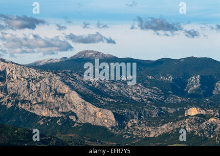 Panoramic areal view of the Supramonte mountains between Orgosolo,Urzulei,Oliena and Dorgali, Barbagia region,Sardinia, Italy Stock Photo