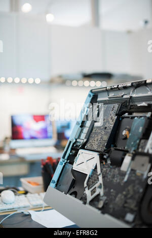 Computer Repair Shop. Circuit boards and computer parts. Stock Photo