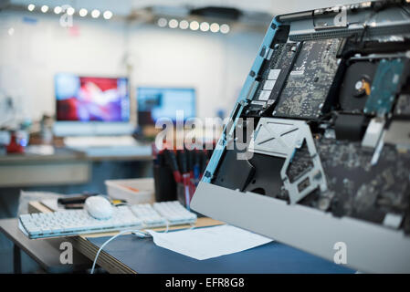 Computer Repair Shop. Circuit boards and computer parts. Stock Photo