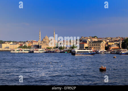 View of the shores of Golden Horn from the ferry, Bosphorus, Istanbul, Turkey Stock Photo