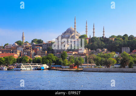 View of the shores of Golden Horn from the ferry, Bosphorus, Istanbul, Turkey Stock Photo