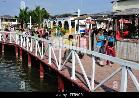 Craft stalls- Dock in PUERTO PIZARRO. Department of Tumbes .PERU Stock Photo