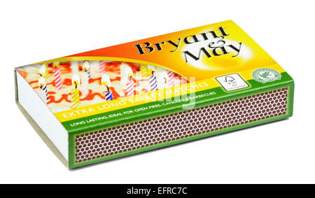 Box of Bryant & May extra long safety matches on a white background. Stock Photo