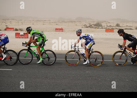 Qatar. 09th Feb, 2015. Alexander Kristoff (Katusha) won stage 2 of the Tour of Qatar and moved into the overall lead at the end of a high-speed day of racing that saw the peloton shattered by crosswinds on the long road to Al Khor Corniche. The Tour of Qatar is an annual professional road bicycle racing stage race held in Qatar. Since its foundation in 2002, the tour has been part of the UCI Asia Tour. Credit:  Ionel Sorin Furcoi/Alamy Live News Stock Photo