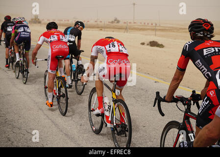 Qatar. 09th Feb, 2015. Alexander Kristoff (Katusha) won stage 2 of the Tour of Qatar and moved into the overall lead at the end of a high-speed day of racing that saw the peloton shattered by crosswinds on the long road to Al Khor Corniche. The Tour of Qatar is an annual professional road bicycle racing stage race held in Qatar. Since its foundation in 2002, the tour has been part of the UCI Asia Tour. Credit:  Ionel Sorin Furcoi/Alamy Live News Stock Photo