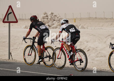 Qatar. 09th Feb, 2015. Alexander Kristoff (Katusha) won stage 2 of the Tour of Qatar and moved into the overall lead at the end of a high-speed day of racing that saw the peloton shattered by crosswinds on the long road to Al Khor Corniche. The Tour of Qatar is an annual professional road bicycle racing stage race held in Qatar. Since its foundation in 2002, the tour has been part of the UCI Asia Tour. Credit:  Ionel Sorin Furcoi/Alamy Live News Stock Photo