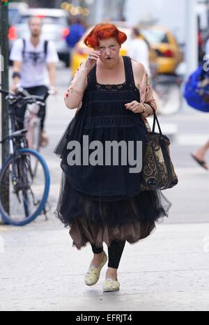 Vogue contributing fashion editor,Lynn Yaeger out and about walking in Noho in New York City  Featuring: Lynn Yaeger Where: New York City, New York, United States When: 07 Aug 2014 Stock Photo