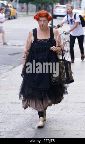 Vogue contributing fashion editor,Lynn Yaeger out and about walking in Noho in New York City  Featuring: Lynn Yaeger Where: New York City, New York, United States When: 07 Aug 2014 Stock Photo