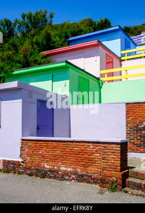 Colorful huts in Folkestone, Kent, UK Stock Photo