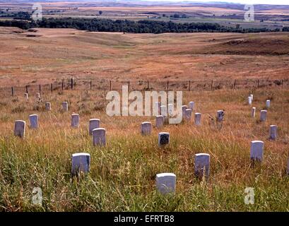 Gravestones at the site of General Custers last stand (Battle of the little big horn), Big Horn County, Montana, USA. Stock Photo