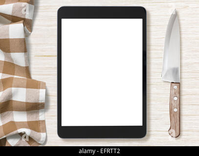 blank screen of black tablet pc for cooking recipe notes Stock Photo