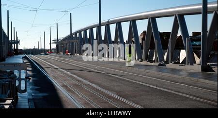 The Karlsruhe Friendship Bridge linking Nottingham's tram system to the Chilwell and Clifton extension England UK Stock Photo