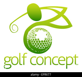 An illustration of an abstract golfer swinging his golf club and golf ball flying concept design Stock Photo