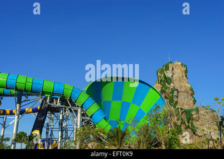 Huge Jungle Water Tube Slides in water theme park look exiting and are perfect attractions for both young and adults in holidays Stock Photo