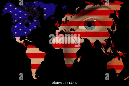 world map with eyes,stars and stripes Stock Photo