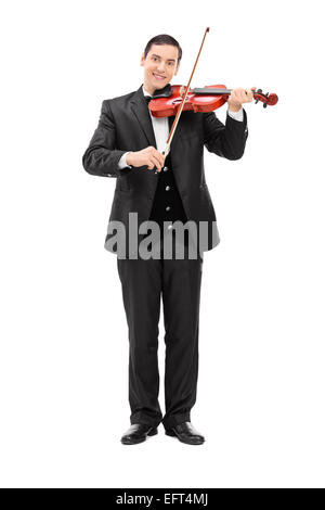 Full length portrait of a classical musician playing a violin isolated on white background Stock Photo