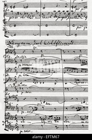 Part of the musical score of Die Meistersinger von Nürnberg, 'The Master-Singers of Nuremberg'. Music drama or opera in three acts, written and composed by Richard Wagner. Stock Photo