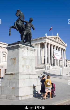 Bronze horse tamer statue at the Austrian Parliament Building, Vienna Stock Photo