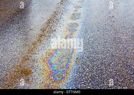 Oil spill on asphalt road as texture or background Stock Photo